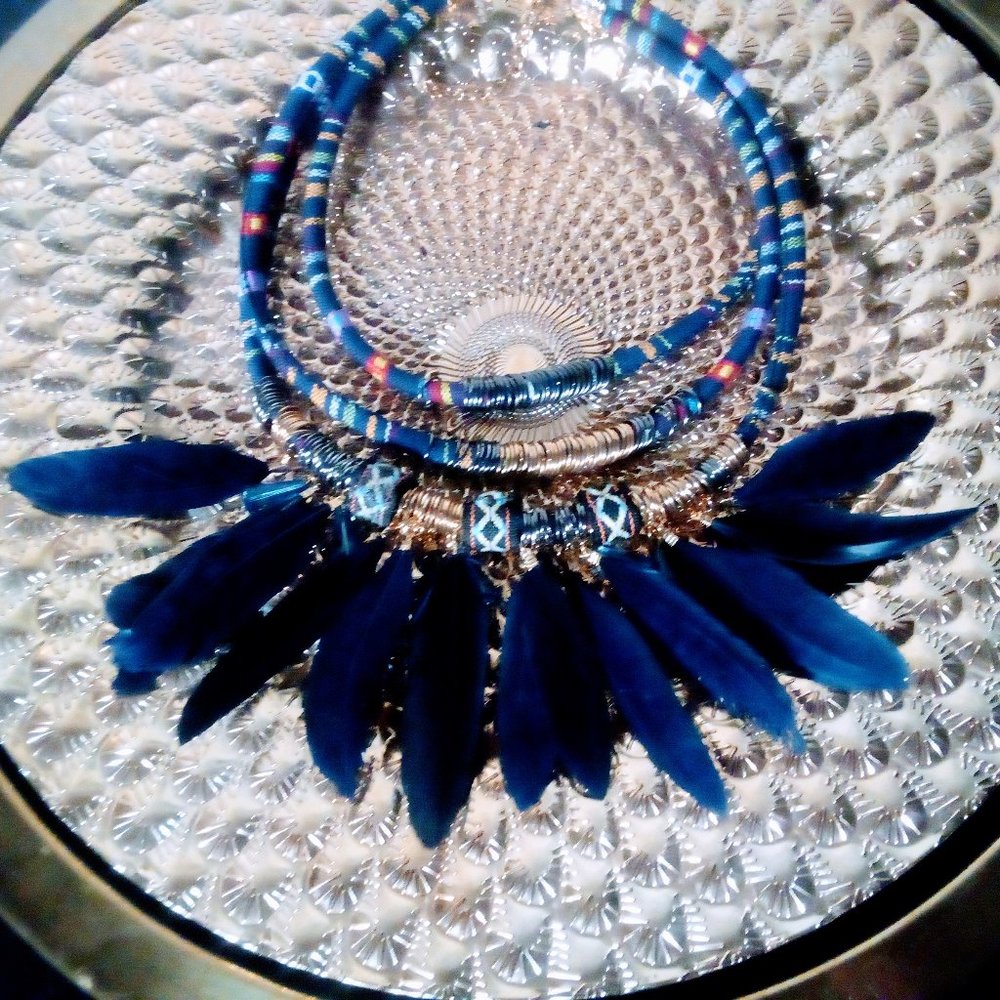 Royal Blue Statement Piece Feather Necklace